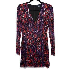 French Connection 4 Purple Red Black Inari Embellished Leopard Sequin Mini Dress